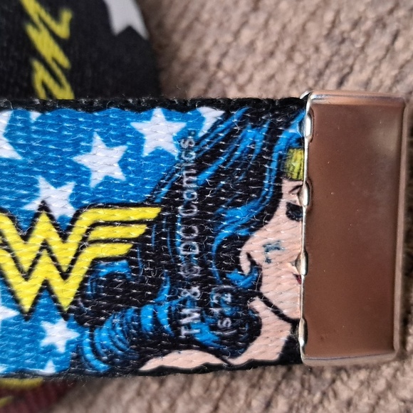 Wonder Woman Themed Belt - Red and Blue Chrome Buckle Web Belt - Picture 6 of 7